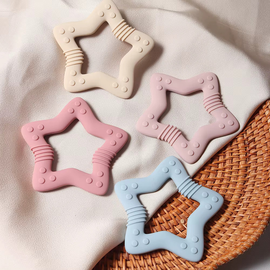 Stern-Beißring aus Silikon in Beige für Babys als Unisex-Beißspielzeug - Bild 1