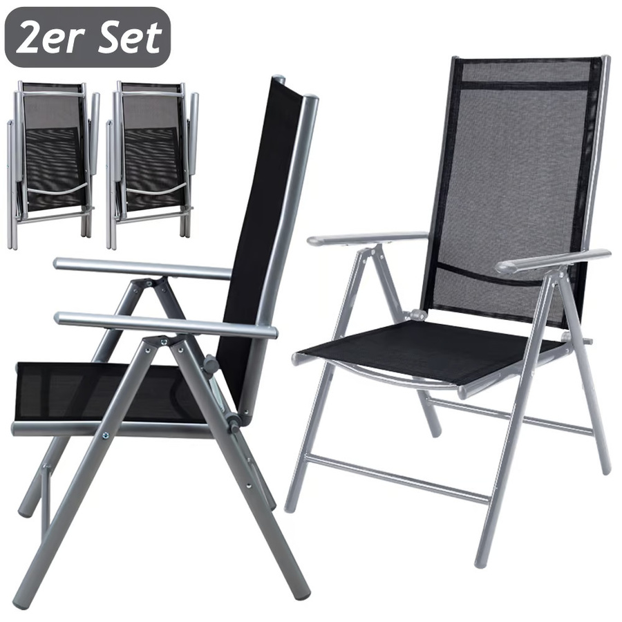 Casaria 2er-Set Gartenstuhl Hochlehner Bern klappbar aus Aluminium in Silber mit Textilene-Bezug - Bild 2