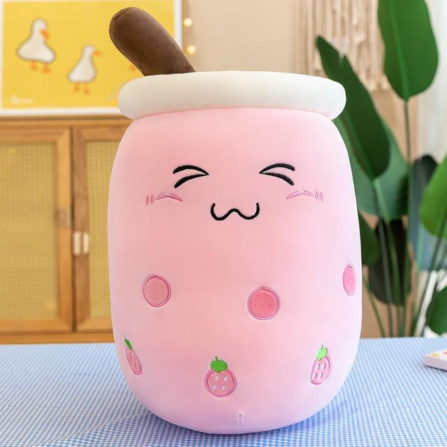 Boba Plüschtier Kawaii Bubble Tea, Erdbeer-Milchtee, 24cm - Bild 1