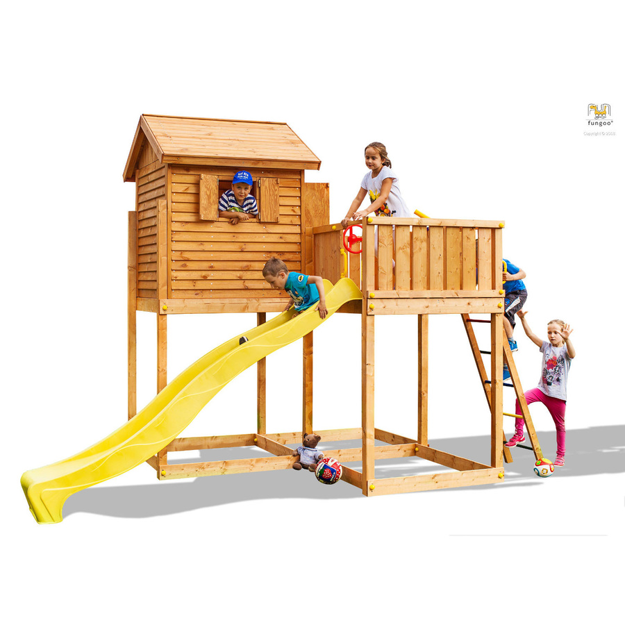 Fungoo Spielhaus My Side in Teak mit Rutsche, Holzdach und Steuerrad - Bild 2