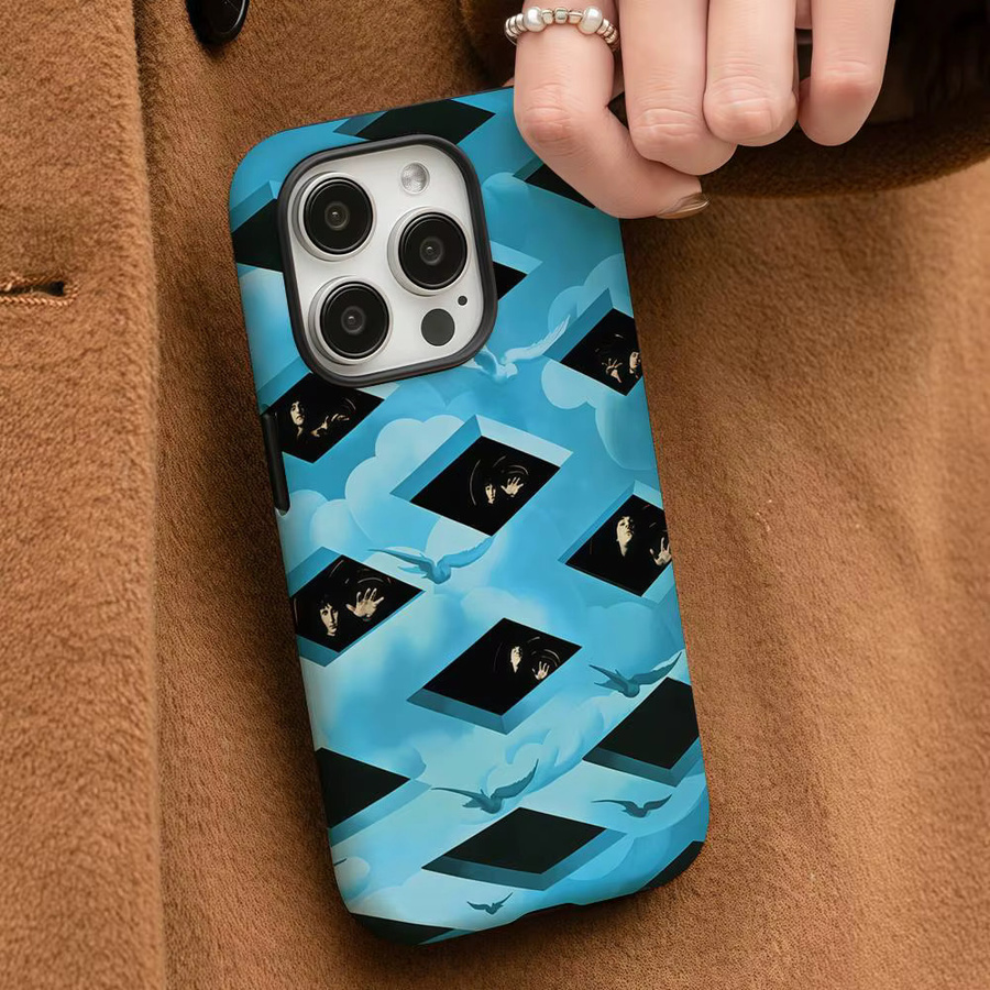 W-Who Band Handyhülle für iPhone 17 16 15 14 13 12 Pro Max Plus mit glänzender HD-Doppelschicht-Flüssighartschale in Weiß und Blau - Bild 3