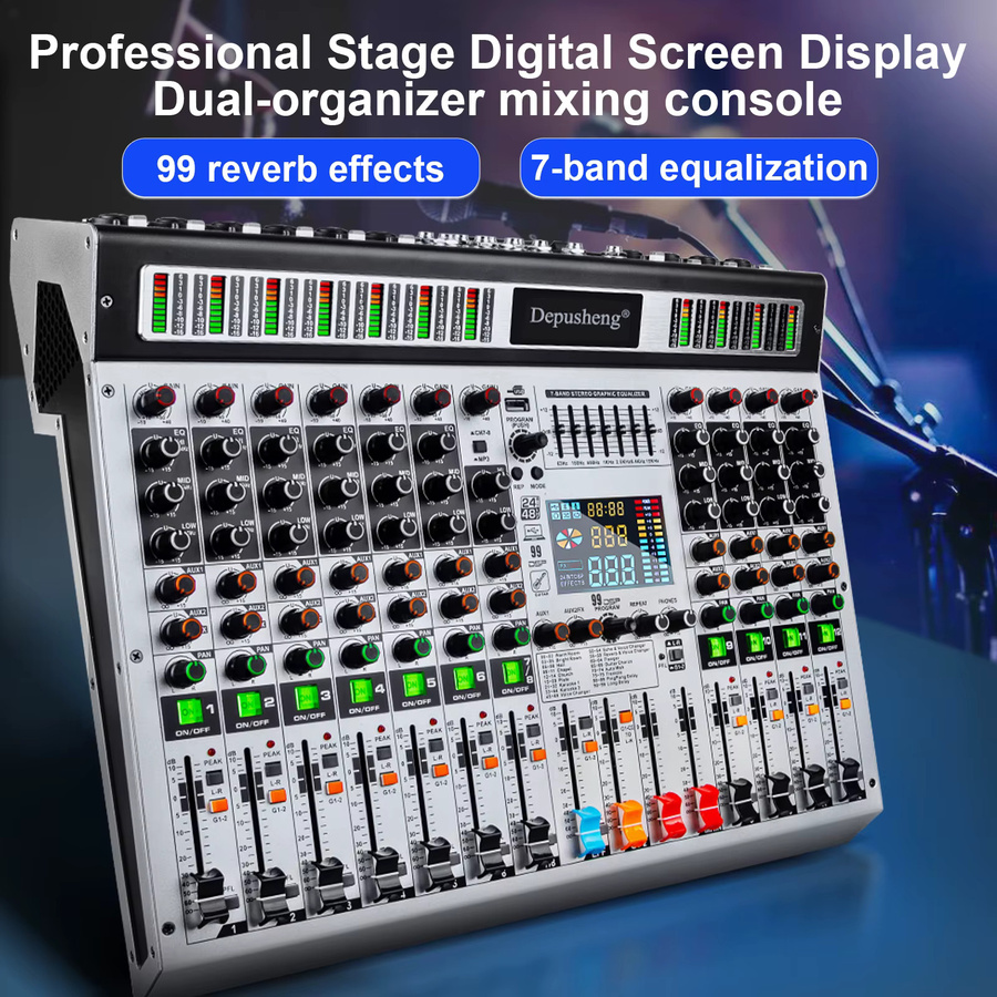 Depusheng AG Professioneller Audiomixer 99DS mit 8/12 Kanälen, MP3-Player, USB-Aufnahme und 2 AUX-Schnittstellen - Bild 4