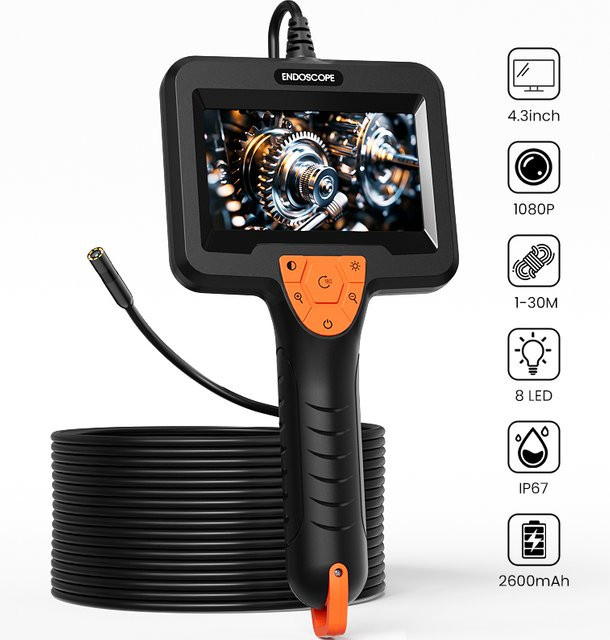 ZYPUSON Handheld-Endoskopkamera mit 4,3 Zoll IPS-Bildschirm, HD1080P, 8mm Kamera, wasserdicht, Schwarz - Bild 1
