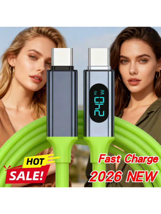 Samsung USB C auf USB C Schnellladekabel mit Digitalanzeige für 240 W Leistung und 480 Mbit/s Datenübertragung, Farbe: Grün, Kabellänge: 1,5 m - Bild 5