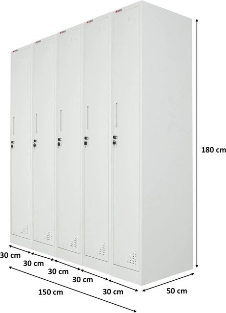 PROREGAL Spindschrank ELEPHANT Metallschrank mit 1 Abteil, Lichtgrau, Höhe: 180 cm, Breite: 30 cm, Tiefe: 50 cm, abschließbar mit Kleiderstange und Kleiderhaken - Bild 1