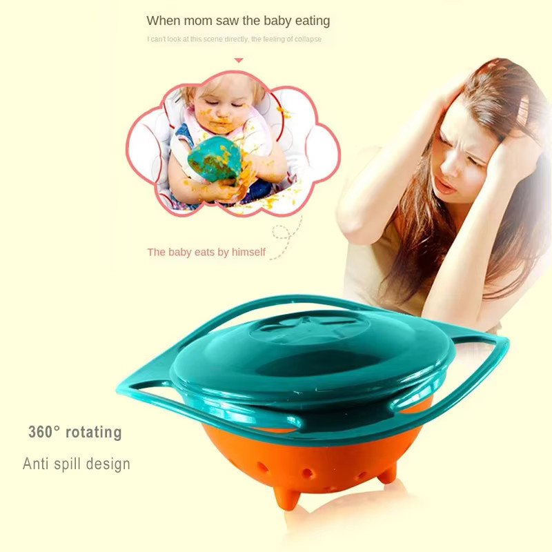 360 Grad drehbares Anti-Überlauf-Fütterstablett als Baby-Training und rotierende Balance-Schüssel für Kinder in Pink und Multicolour - Bild 2