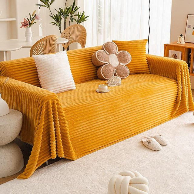 Super Six Plüsch Sofabezug in Creme, Dicke Sofadecke aus Fleece für dein Sofa, B/T: 180 x 130 cm - Bild 1