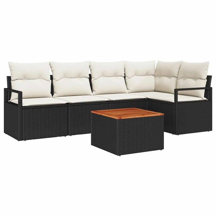 vidaXL Garten-Sofa-Set aus Poly-Rattan in Schwarz mit 6 Teilen, L-Form mit 3-Sitzer-Sofa, Eckelement, Couchtisch und Kissen in Beige - Bild 2