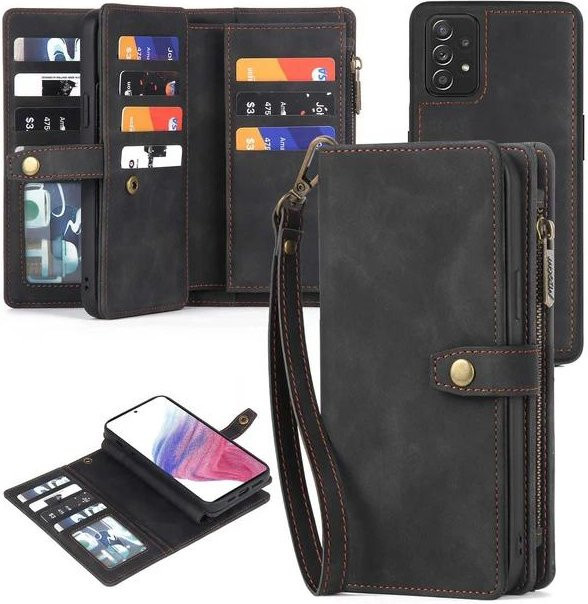 Magnetische Ledertasche mit Reißverschluss und Kartenhalter für Samsung Galaxy A73 A71 A54 A53 A52 A51 A34 A33 A32 A13 A12 in Schwarz - Bild 1