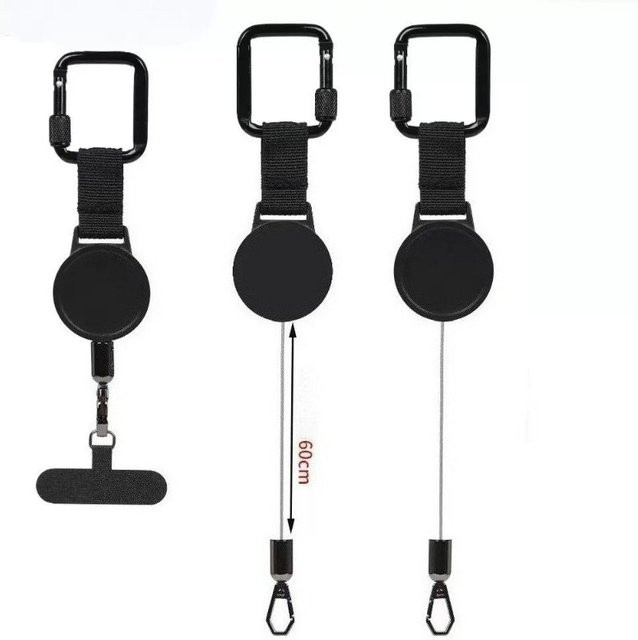VYOPBC Einziehbares Diebstahlschutz Handy Lanyard mit Schlüsselanhänger für iPhone 17 16 15 14 13 in Schwarz - Bild 1
