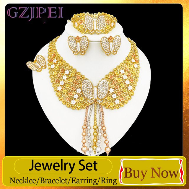 GZJPEI Schmuckset, Goldfarben, Zirkonia, Damen - Bild 1