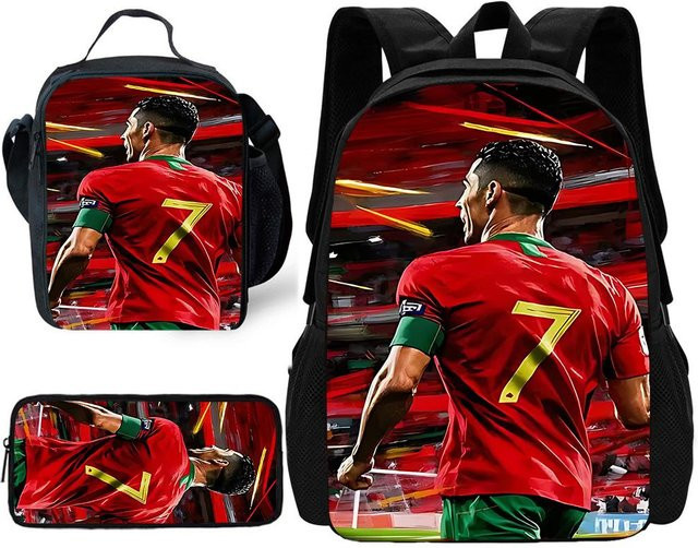 Potdemiel Schulrucksack Set für Kinder mit Lunchtasche und Federmäppchen im Fußballstar Design, Rot - Bild 1