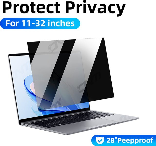 ONM Sichtschutz-Displayschutz für Laptop und Desktop, 11,6–32 Zoll, Anti-Spy und Anti-Glare mit Blue Light Filter, Matt, 0,45 mm Dicke - Bild 1