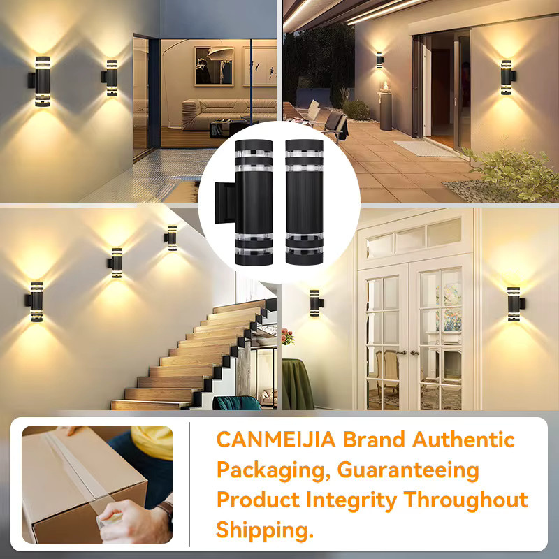 CANMEIJIA LED-Wandleuchte für Außenbereich und Treppen, moderne Up-Down-Beleuchtung mit E27 Fassung für austauschbare Leuchtmittel, rechteckiges Metalldesign in Schwarz oder Weiß - Bild 6