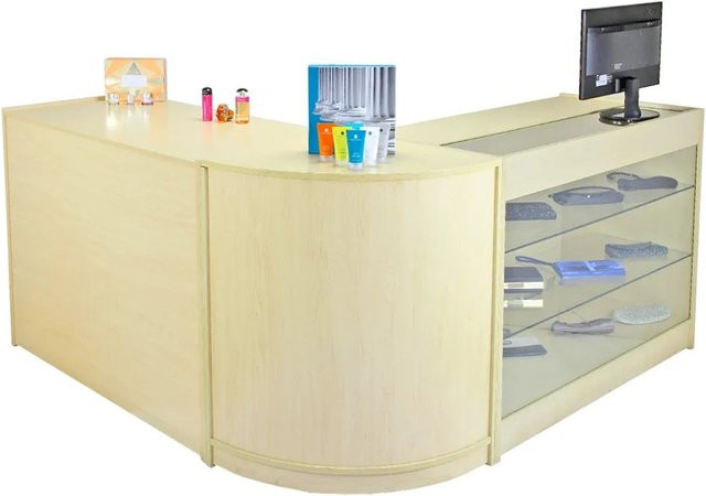 Monstershop Saturn Verkaufstheke aus Holz und Glas in Ahorn/Beige, B/T/H: 165,5 x 60,0 x 90,0 cm - Bild 1