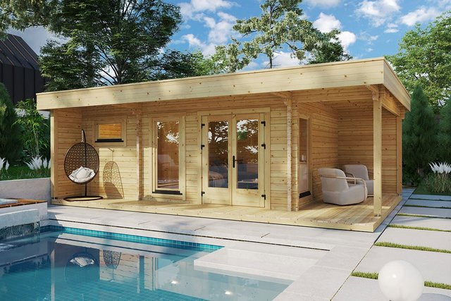 Gartenhaus Hansa Lounge XXL mit Sauna, Blockhaus mit Flachdach, B/T: 8 x 5 m - Bild 1