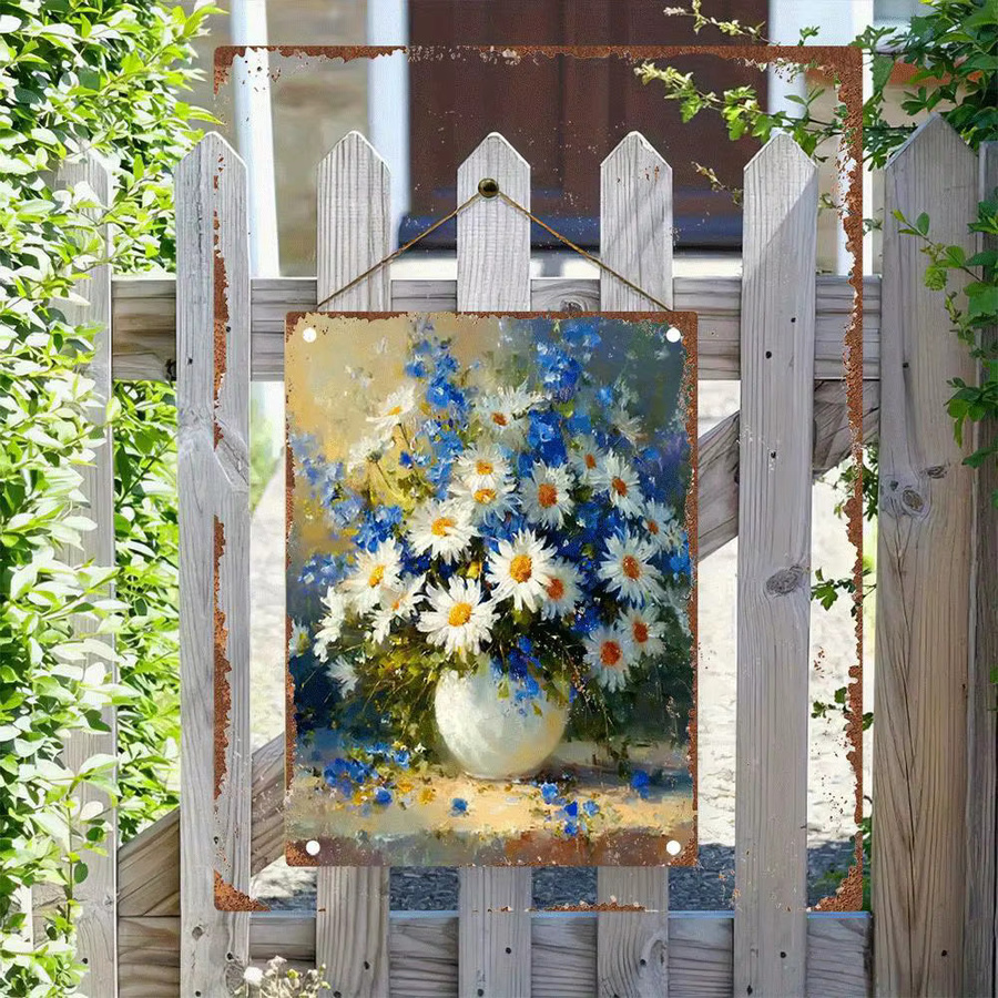 CIFBUY Vintage Metallwandkunst Sonnenblumen in Blau und Multicolour als florale Blechschild-Dekoration - Bild 2