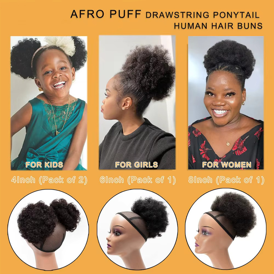 Linhua Afro Puff Kinky Curly Clip-in-Haar Extensions, Damen, Lockiges Haar - Bild 5