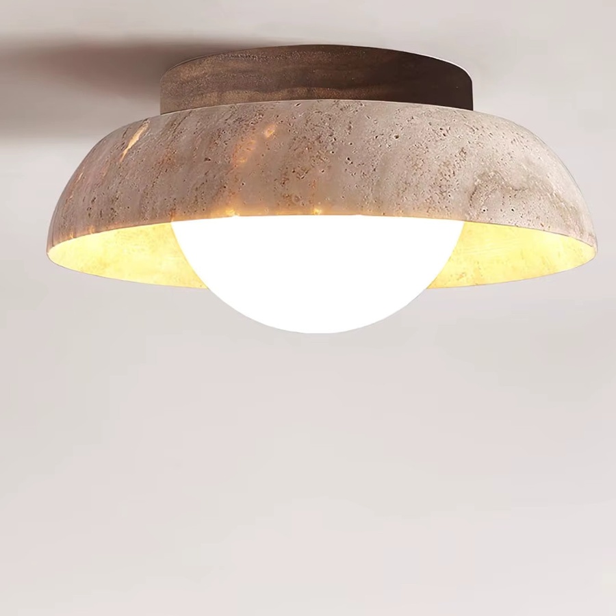 Moderne LED Deckenleuchte aus Naturstein Travertin in Gelb und Beige für Schlafzimmer, Flur und Balkon - Bild 5