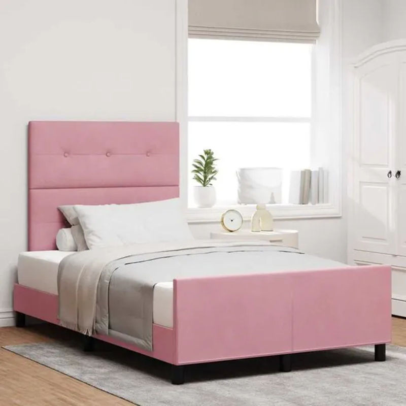 Modernes Polsterbett mit Kopfteil von vidaXL in Rosa aus Samt und Stahl, B/T: 120 x 200 cm - Bild 1