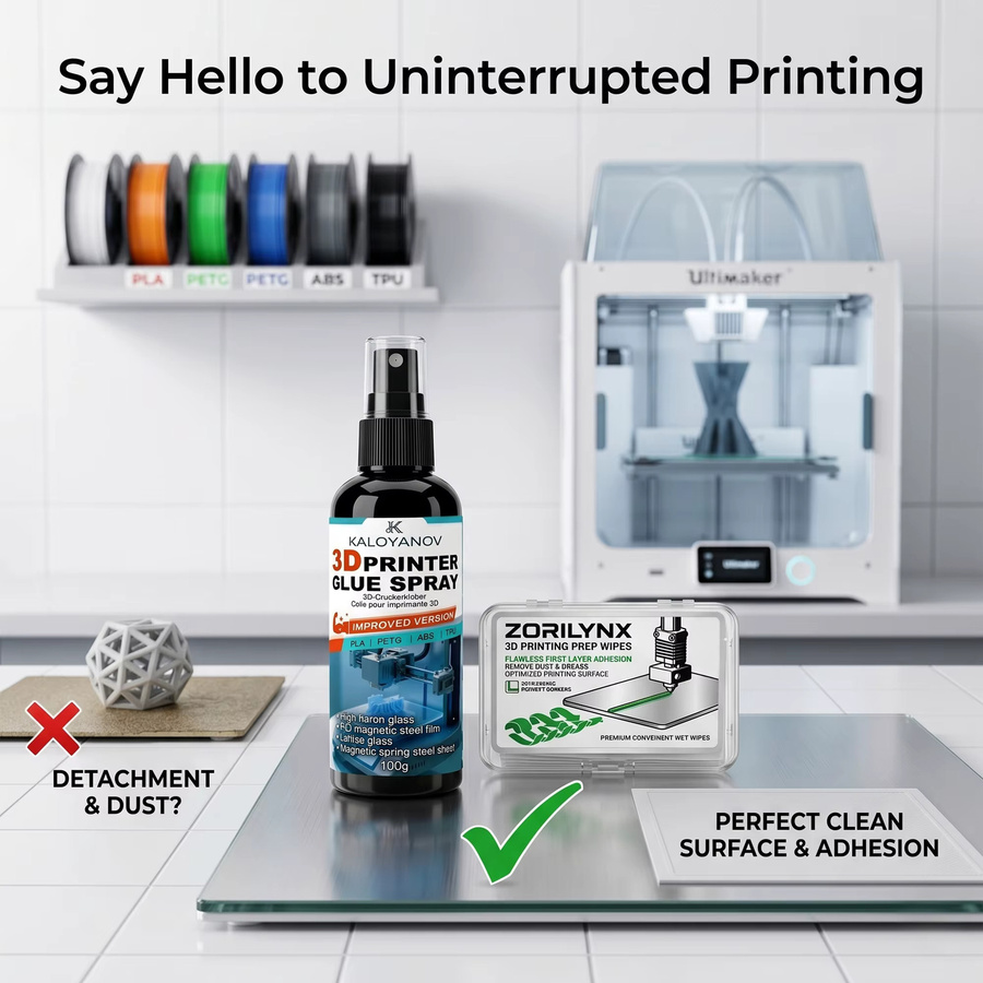 3D-Drucker-Bett-Klebespray und Vorbereitungstücher für starke Haftung der ersten Schicht, passend für PLA, PETG, ABS, TPU sowie Glas und PEI, Farbe: Weiß - Bild 3