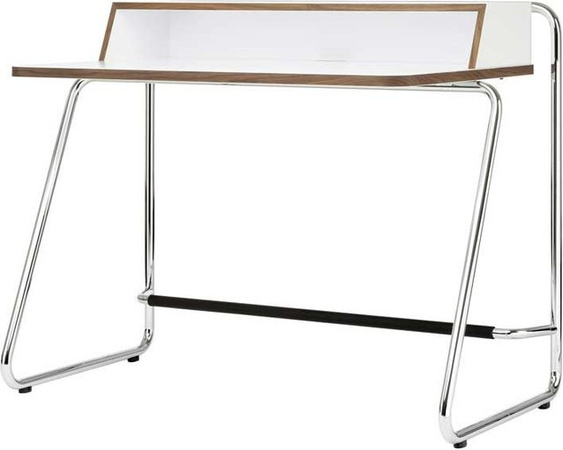 Thonet S 1200 Schreibtisch in Nussbaum und Weiß mit Stahlrohr-Gestell