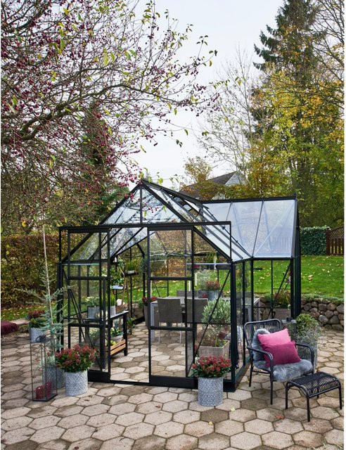 Halls GardenRoom Gewächshaus Set Schwarz mit Fundamentrahmen und Sicherheitsglas aus Aluminium und Glas, 12,9 m² - Bild 1