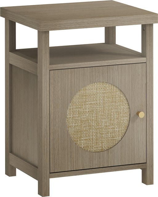 HOMCOM Nachttisch mit Rattantür und offenem Regal in Naturholz, Beistelltisch für Schlafzimmer und Wohnzimmer, B/T/H: 40 x 35 x 55 cm - Bild 1