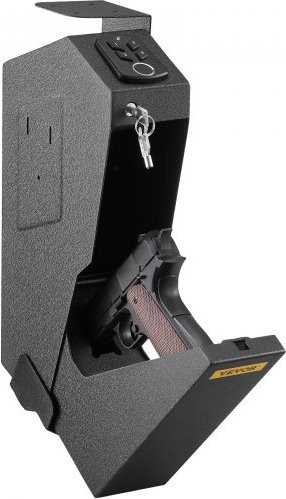 VEVOR Pistolentresor Feuerfest und Wasserdicht in Schwarz mit Fingerabdruck und Elektronikschloss aus Stahl, B/T/H: 7,3 x 19,0 x 35,5 cm - Bild 1