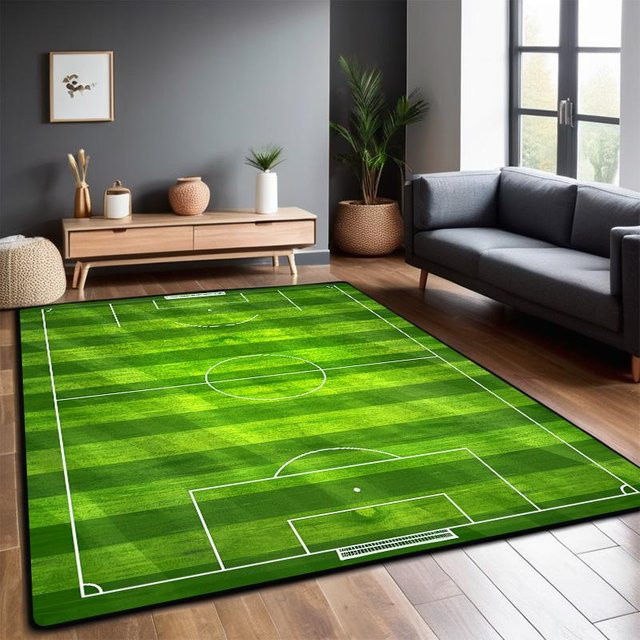 Rutschfester Fußballfeld Teppich für Wohnzimmer und Kinderzimmer, grün, maschinenwaschbar, B/T: 200 x 300 cm - Bild 1