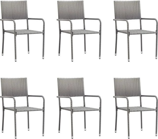 Furnicato Garten-Essstühle Set aus 6 Stück in Grau aus Polyrattan und Stahl, stapelbar - Bild 1