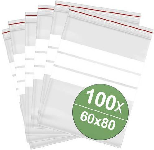 Quadrios Druckverschlussbeutel mit Beschriftungsstreifen aus transparentem Polyethylen, B: 60 mm x H: 80 mm, 100 Stück - Bild 1