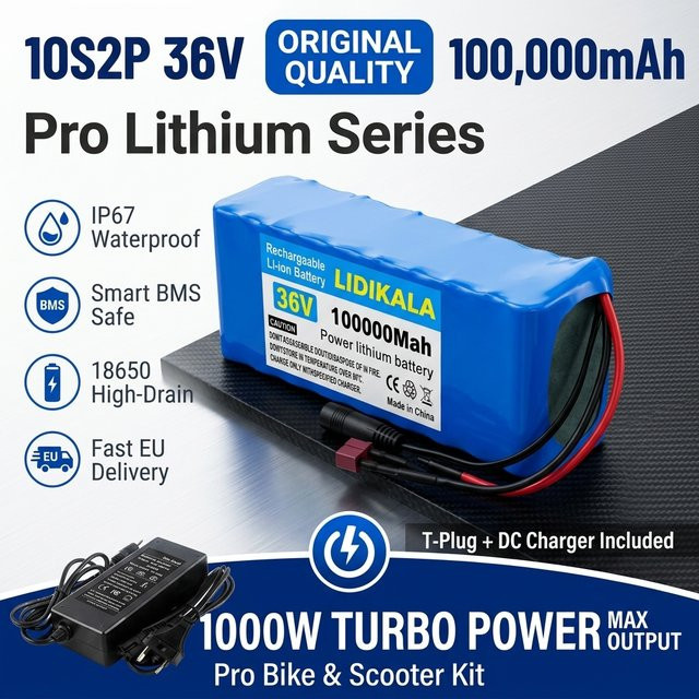 10S2P 36V 100Ah 100000mAh Lithium-Ionen-Akkupack 18650 Wiederaufladbare Batterie mit Smart BMS für E-Scooter E-Bike Elektrorollstuhl in Blau/Multicolor - Bild 1