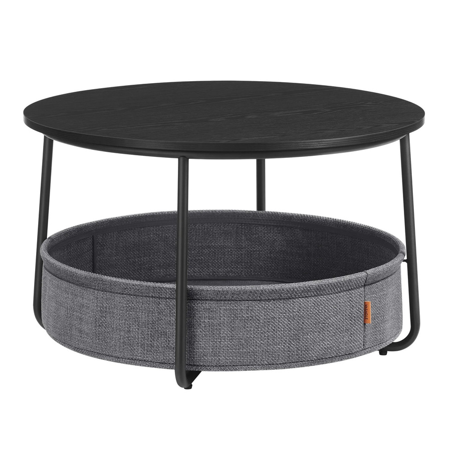 Vasagle Couchtisch modern mit Stoff-Korb in Schwarz-Grau, Durchmesser: 75 cm, Höhe: 45 cm - Bild 2