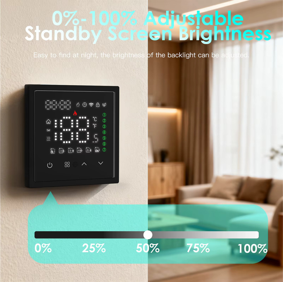 BSEED Zigbee Smart Thermostat mit Glasrahmen für Fußbodenheizung und Boiler, App-Steuerung via Tuya Smart Life, Schwarz - Bild 3