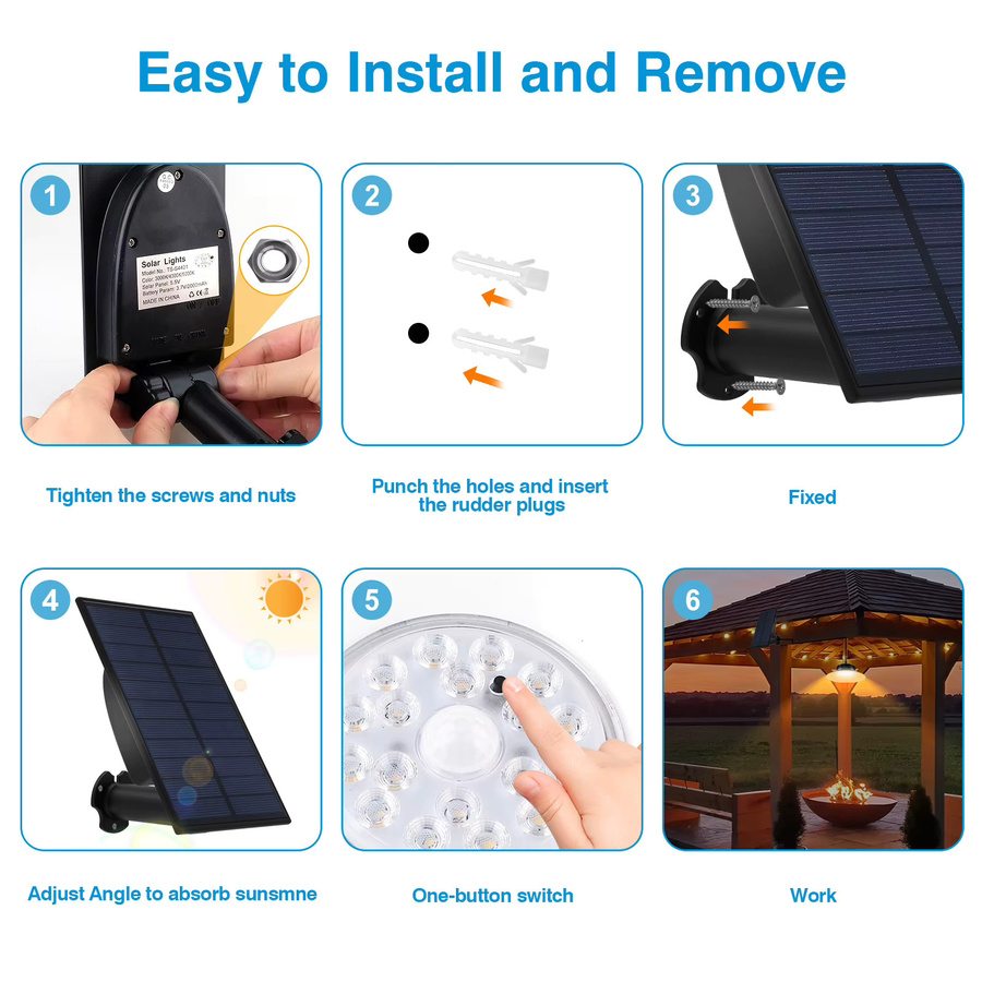 T-SUNRISE Solar Pendelleuchte Outdoor mit Bewegungssensor, IP65 wasserdicht, 3 Farbmodi, Weiß/Schwarz - Bild 4
