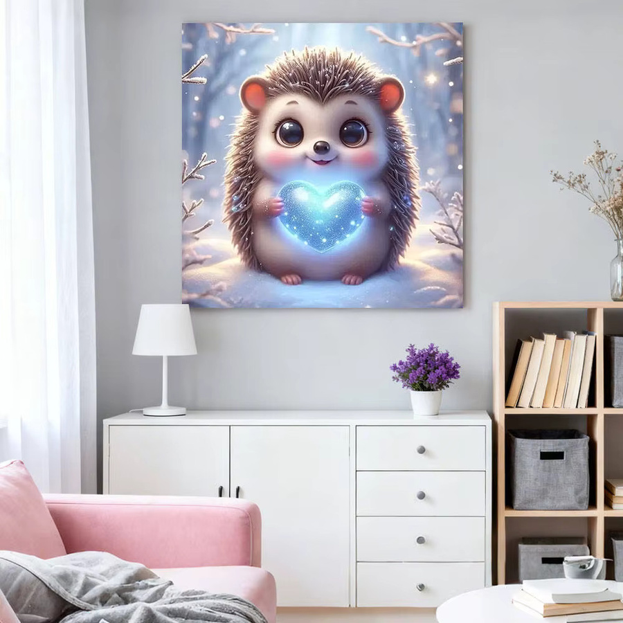 HUACAN 5D Diamantmalerei Igel im Winter als rundes Mosaik-Wanddekor in Multicolour - Bild 2