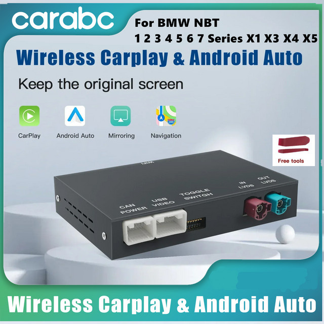CARABC Wireless CarPlay und Android Auto Adapter für BMW NBT und CIC Systeme, Schwarz - Bild 1