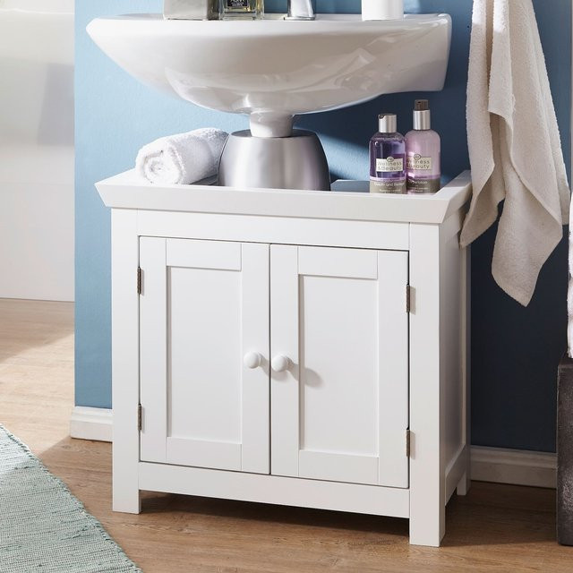 FineBuy Waschbeckenunterschrank Badschrank in Weiß mit Scharniertüren, B: 57 cm, H: 55,5 cm, T: 30 cm - Bild 1