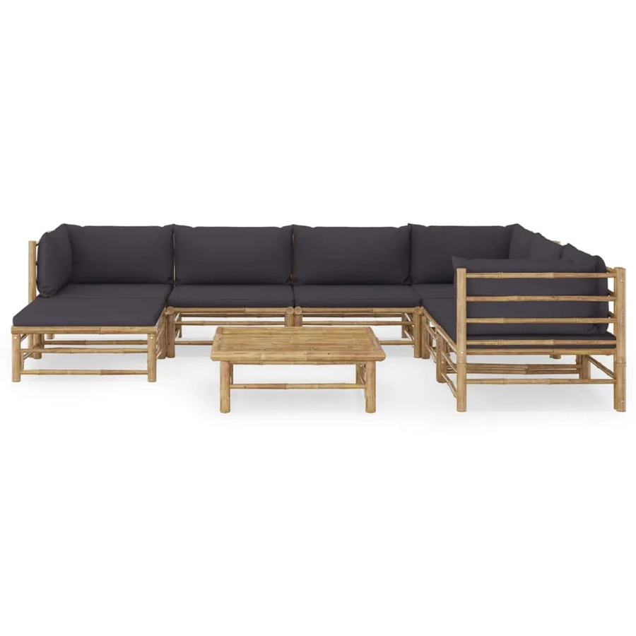 vidaXL 8-tlg Garten-Lounge-Set aus Bambus mit dunkelgrauen Kissen - Bild 2
