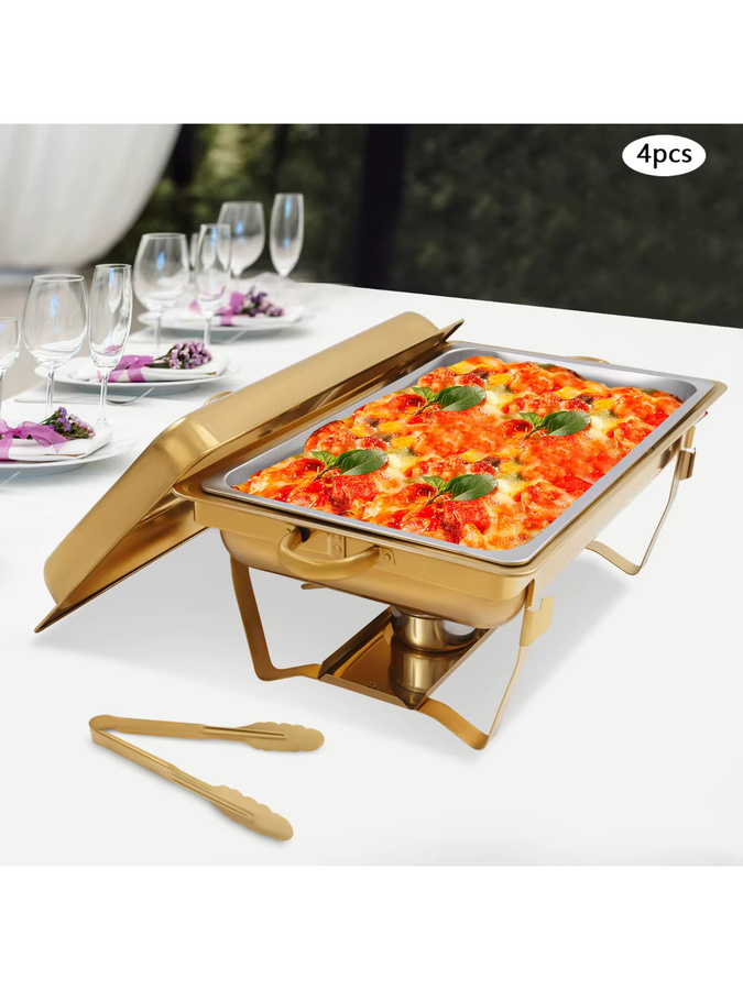 Bymaocar 4er-Pack Chafing Dish Buffet-Set aus Edelstahl in Gold - Bild 4
