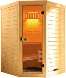 WEKA Massivholzsauna Laukkala 1 für 6 Personen in Braun inklusive 3,6 kW Ofen mit integrierter Steuerung und Sparset mit Kompakt Saunaleuchtenset - Bild 1