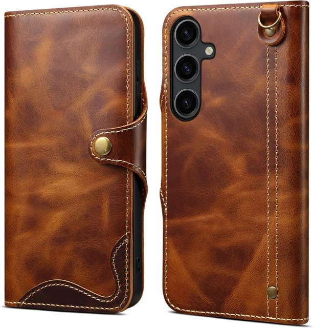 Retro Lederhülle für Samsung Galaxy S26 Ultra S26+ S20 S10 Note 10 Plus Business Geldbörsen Cover mit Lanyard und Kartenfach in Braun - Bild 1
