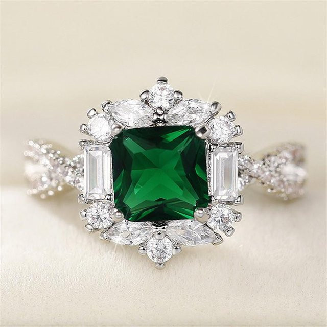 YIRAN Jewelry Ring, Silber, Grüner Zirkonia, Damen - Bild 1