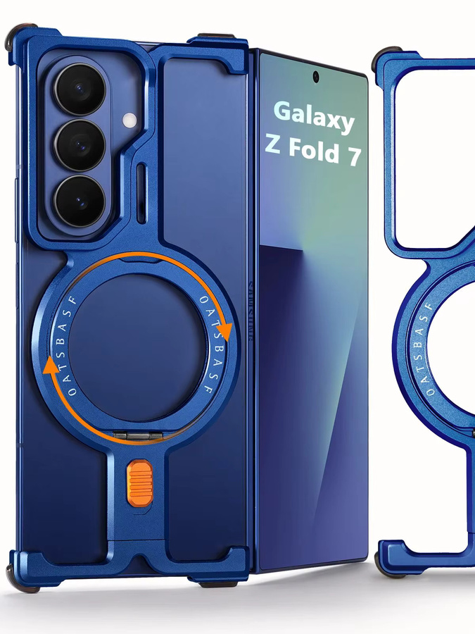 Oatsbasf Magnetische Handyhülle für Samsung Galaxy Z Fold 7 mit 360 Grad drehbarem Ständer und kabellosem Laden in Blau - Bild 7