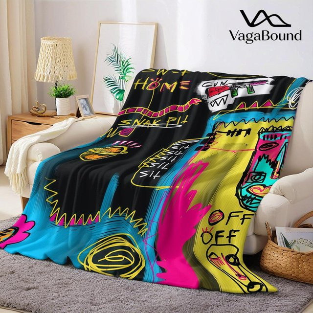 JMG Household Supplies Graffiti Wortkunst Flanelldecke, weich und warm, Mehrfarbig, B/T: 100 x 150 cm - Bild 1
