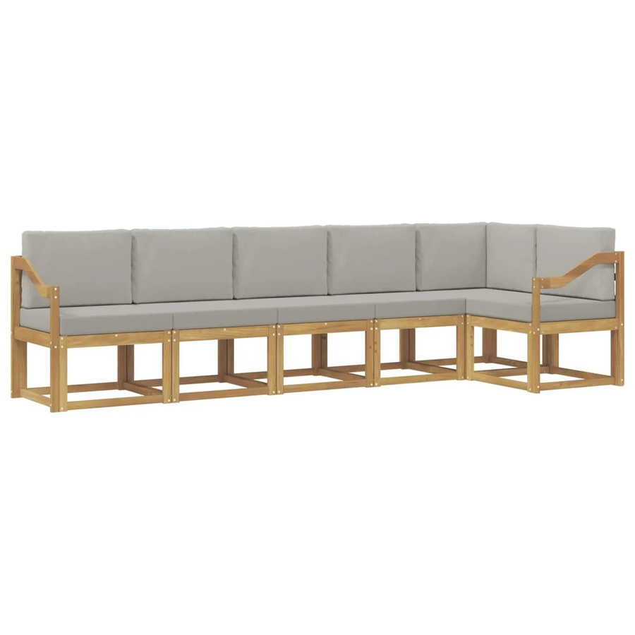 vidaXL Outdoor-Sofagarnitur 6-teilig in L-Form aus massivem Akazienholz mit Kissen in Weiß und Hellgrau - Bild 2