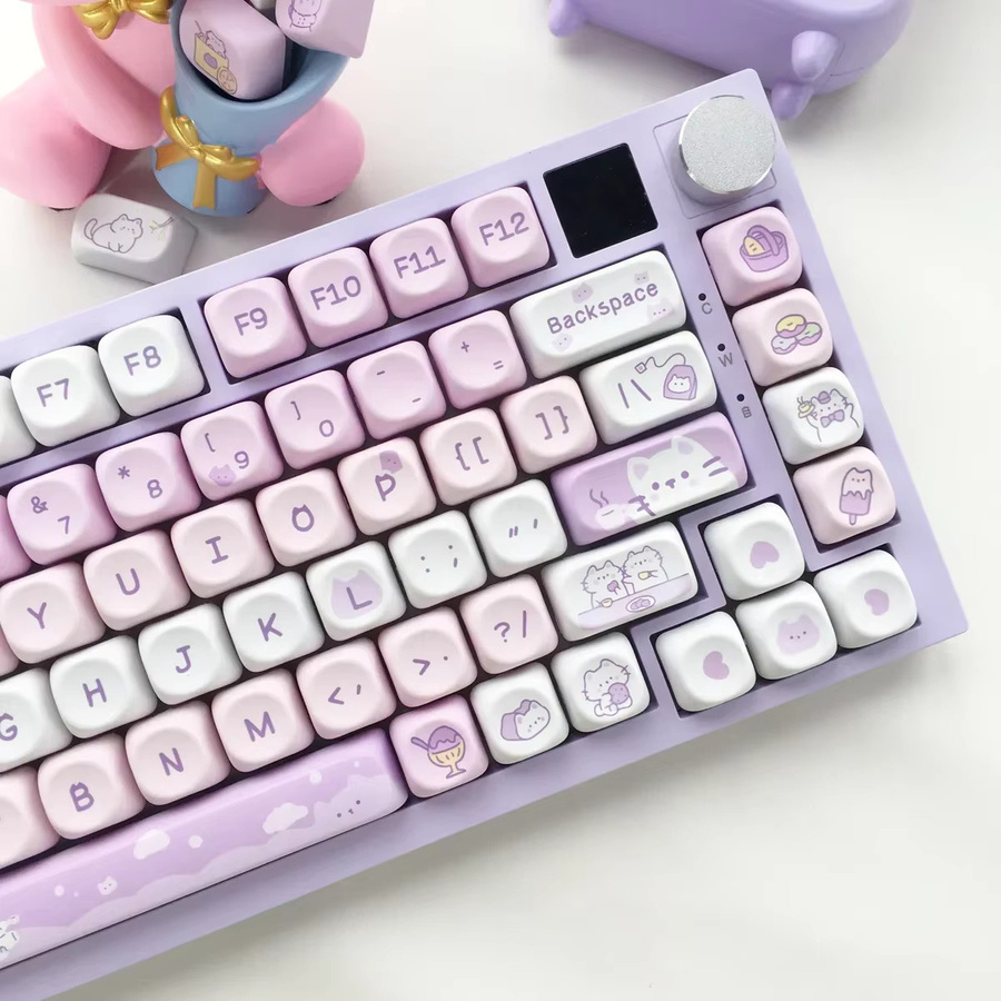 Dessert-Katzen-Thema Keycaps MOA Profil PBT Tastenkappen-Set für mechanische Gaming-Tastaturen, 95 Tasten, Mehrfarbig - Bild 1