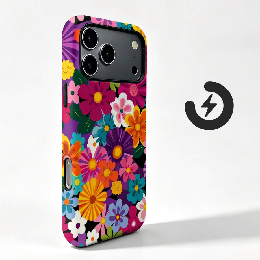Magnetische 2-in-1 Handyhülle mit Filmschutz für Huawei Nova und Y-Serie in Bunter Retro-Blumen Optik - Bild 2