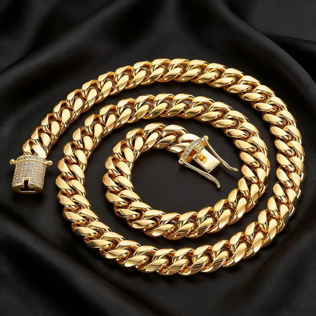 HHIOK Halskette Miami Cuban Link, Edelstahl, Gold, Zirkonia, Herren